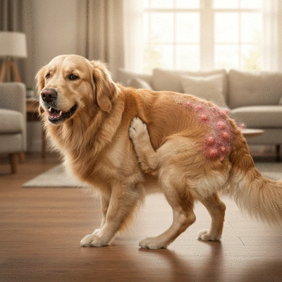 Chien ou chat avec des démangeaisons cutanées