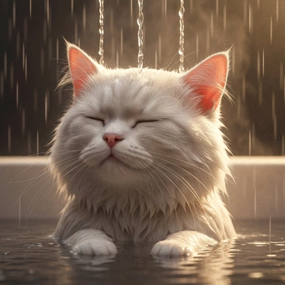 Cute cat enjoying an hydromassage bath, relaxed and calm