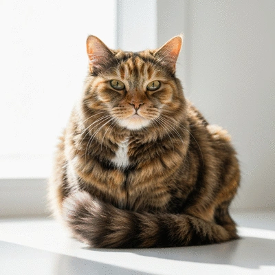 A cat with a silky, well-groomed coat looking content and relaxed