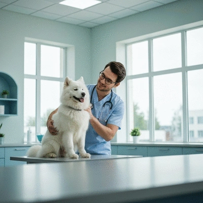 Vétérinaire examinant la peau d'un chien pour des allergies