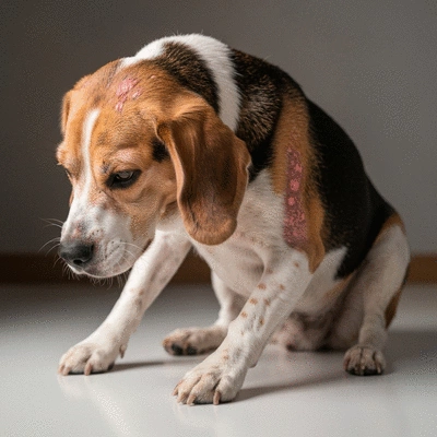 Chien se grattant excessivement à cause d'allergies cutanées