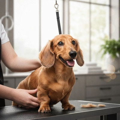 Happy dog enjoying a professional grooming session