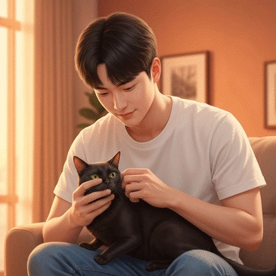 Owner and cat bonding during a gentle grooming session