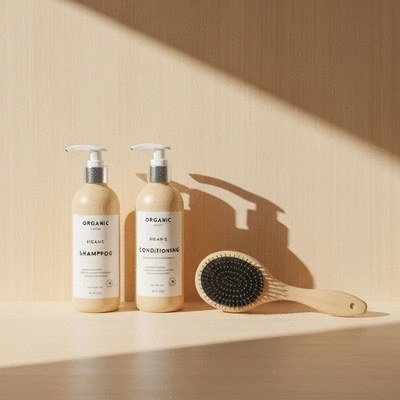 Produits de toilettage pour chats biologiques sur une surface propre